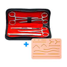 Kit de sutura con estuche con 5 piezas instrumental + pad de 3 capas de silicón, almohadilla mejorada